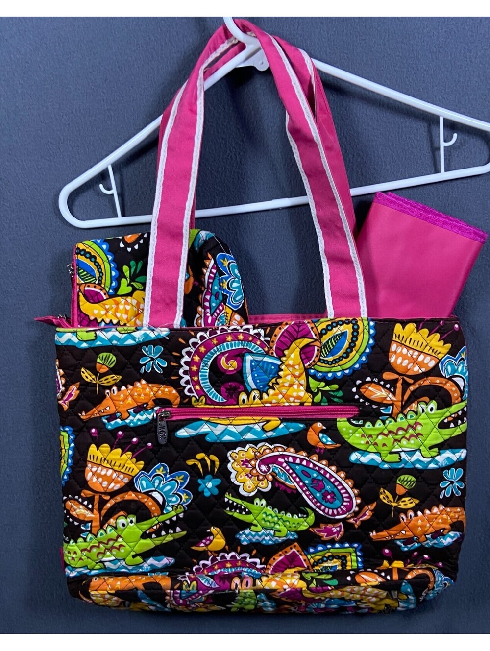 NEW NGIL Quilted Gator Paisley Brown Bow Tote w/ Accessories Ready for Monogram